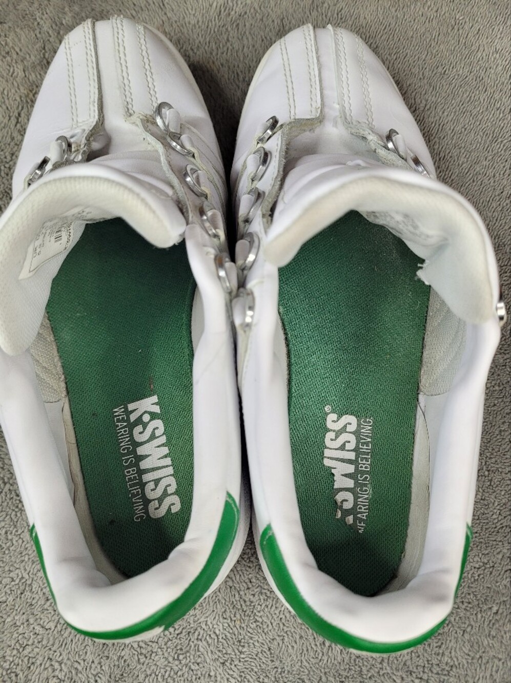 K Swiss White Green Shoes Womens 7.5 Leather Low Top Sneakers *No Laces* - Picture 6 of 8